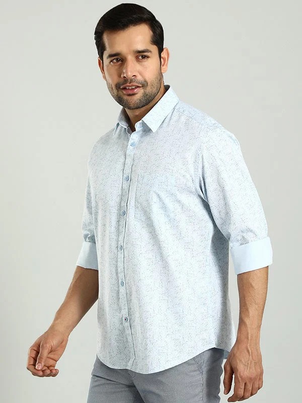 Indian Terrain Men's Regular Fit Full Sleeve Tropical Print Blue Shirt